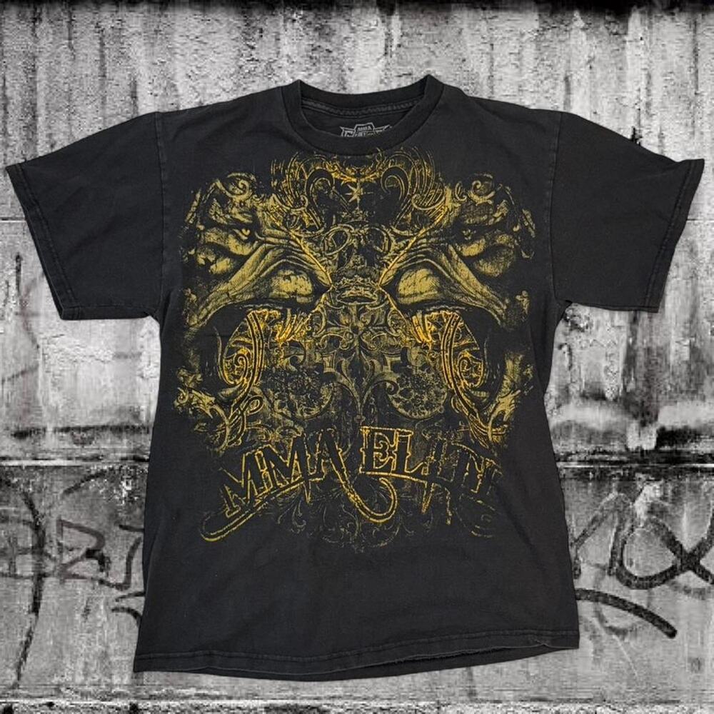 MMA Elite Lion Head Graphic Tee - Medium - Black Gold Y2K MMA